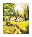 Cumpara ieftin Tablou peisaj de la munte cu tarancuta si case natura pictat manual, 50x40cm ulei pe panza, Constantin Feraru