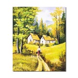 Tablou peisaj de la munte cu tarancuta si case natura pictat manual, 50x40cm ulei pe panza, Constantin Feraru