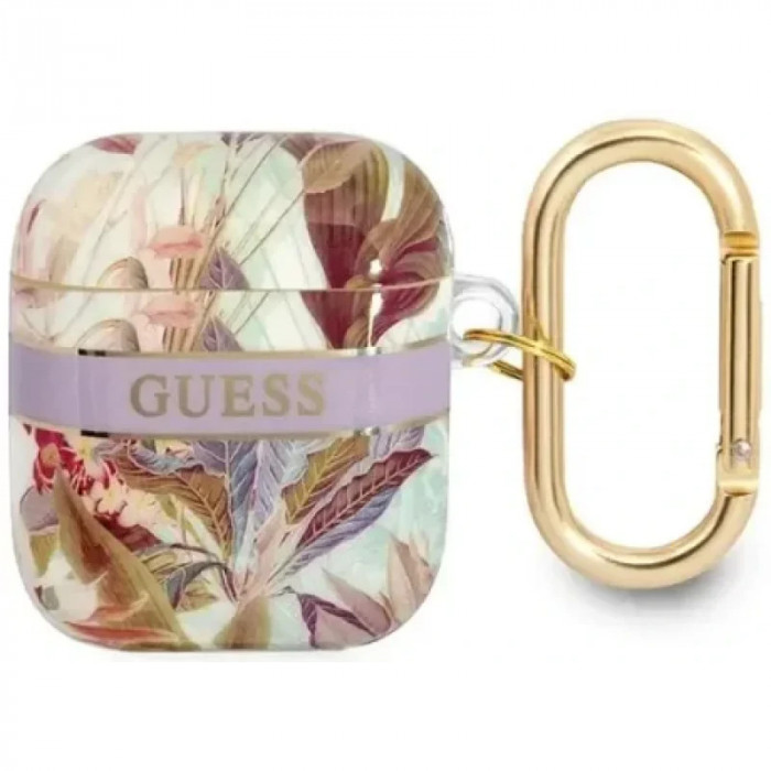 Husa Guess Flower Print pentru Airpods 1/2 Mov