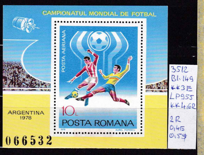 1978 Campionatul Mondial de Fotbal Argentina Bl. 149 LP 955 MNH