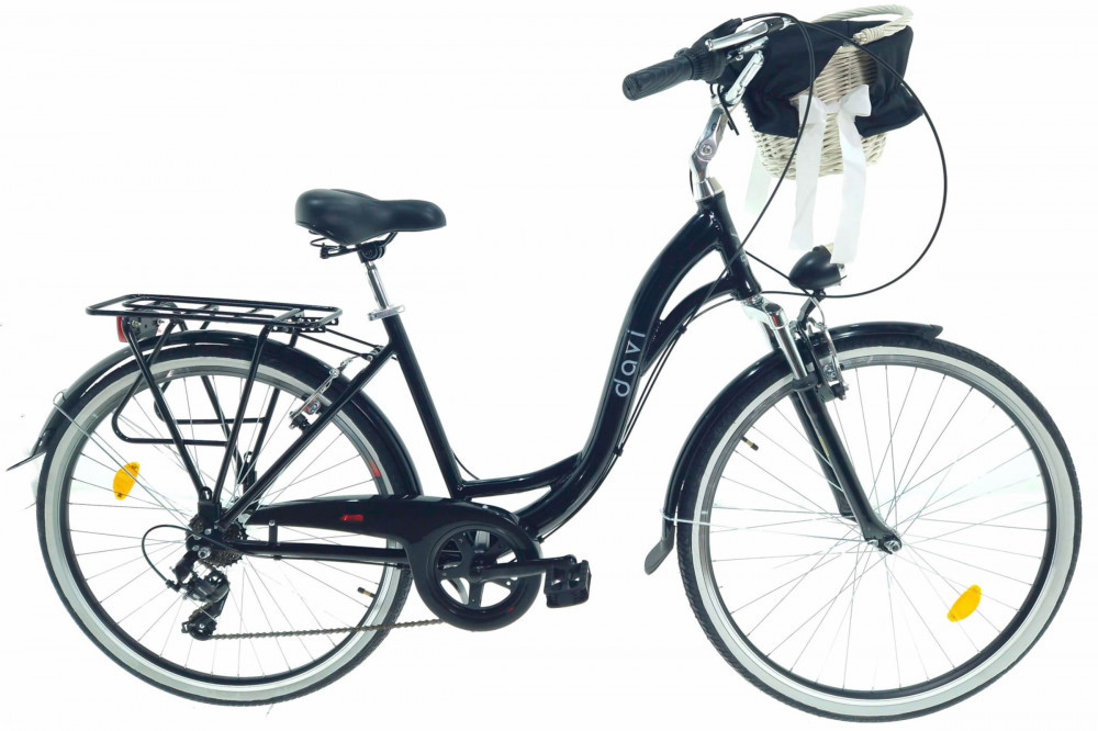 Bicicleta dama cu cos rachita Davi® Maria, Aluminiu, 7 viteze Roata 28",  160-185 cm inaltime, Negru | Okazii.ro