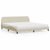 vidaXL Pat cu saltea, crem, 200x200 cm, textil
