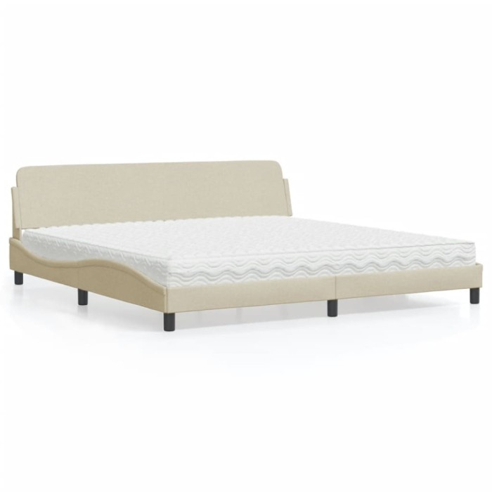vidaXL Pat cu saltea, Dover, crem, 200x200 cm, textil 3208469