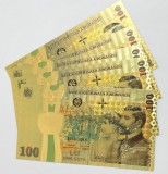100 Lei 2018 (Centenar) - Lot 5 bucăți - Gold Collector Edition - bancote / ornamentale / suveniruri / educaționale placate aur de 24k