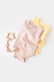 Set 2 body-uri fara maneci bebe unisex -100% bumbac organic - Galben Roz, BabyCosy (Marime: 12-18 Luni)