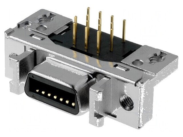 Conector MDR 14 pini ecranat cu fixare clichet soclu mamă 500V
