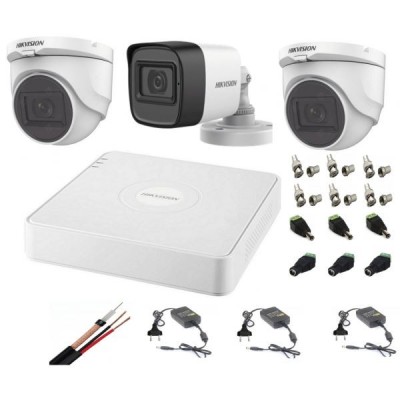 Sistem supraveghere mixt audio-video Hikvision 3 camere Turbo HD 2MP DVR 4 canale SafetyGuard Surveillance foto