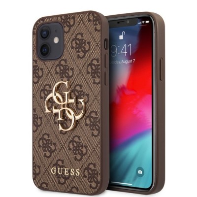 Husa pentru iPhone 12 / iPhone 12 Pro - Guess Hardcase 4G Big Metal Logo (GUHCP12M4GMGBR) - Brown foto