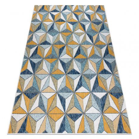 Covor SISAL COOPER Mozaic, Triunghiurile 22222 ecru / albastru inchis, 160x220 cm