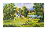 Cumpara ieftin Tablou pictat manual, Amintiri din copilarie, la bunici, 100x60cm ulei pe panza, Constantin Feraru