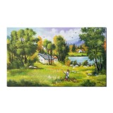 Tablou pictat manual living, Amintiri din copilarie, la bunici, 100x60cm ulei pe panza, gata de expus pe perete