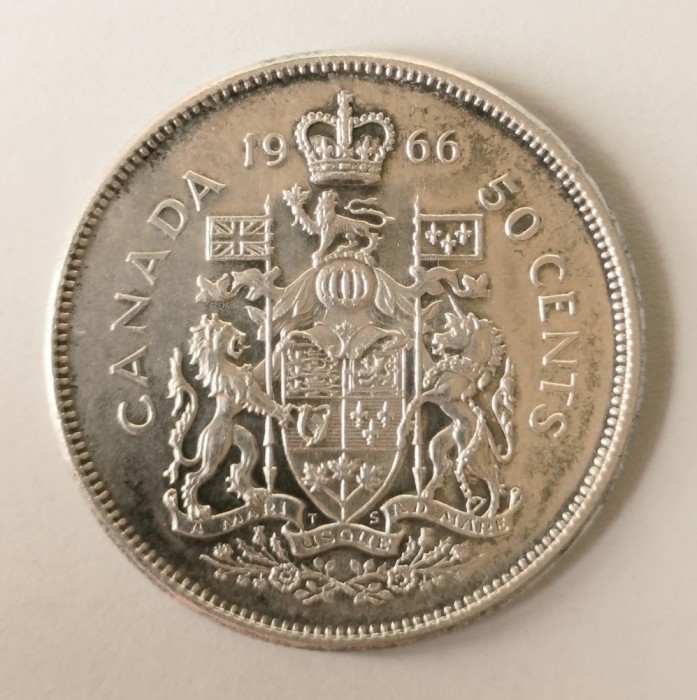 CANADA 50 CENTS CENTI 1966 ARGINT XF ( CITITI DESCRIEREA )