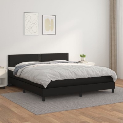 vidaXL Pat box spring cu saltea, negru, 160x200 cm, piele ecologică 3141071 foto