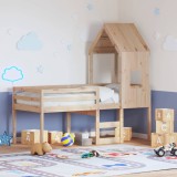 vidaXL Pat &icirc;nalt cu acoperiș, 80x200 cm, lemn masiv de pin
