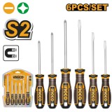 Surubelnite Set 6 buc Industrial HKSDS0628 &ndash; Otel S2, Varf Magnetic, SL/PH, 75&ndash;150 mm, Maner Ergonomic