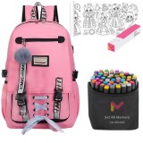 Cumpara ieftin Ghiozdan pentru Copii, Impermeabil, Port USB, 30 x 14 x 47 cm, Roz cu Rola Hartie Auto-Adeziva si Decupabila pentru Desenat, 3 m x 30 cm, Model Printe