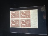Romania 1920-22 Ferdinand - Uzuale bust mare 15B nedantelat bloc x4 extrem de Rar
