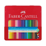 Creioane colorate 24 culori triunghiulare cu grip, in cutie de metal, Faber Castell FC112423