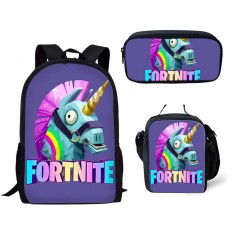 Set Fortnite compus din ghiozdan geanta, penar, negru, imprimeu unicorn foto