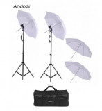 Kit foto studio,lumini,4 umbrele alb,negru,trepiezi 200 cm,becuri + geanta transport