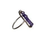 B304 Inel cu cubic zirconia pe dreptunghi, fir metalic argintiu, Mov, 5.6 cm