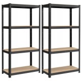 SONGMICS Set 2 rafturi metalice cu 4 polite MDF reglabile, 80x40x160 cm, negru