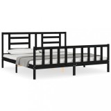 Cumpara ieftin Cadru pat cu tablie 200x200 cm, negru, lemn masiv