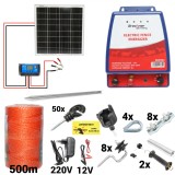 Kit pachet gard electric 6 Joule 12 220V panou solar 500m 50 izolatori + accesorii (BK87583-500-04-02)