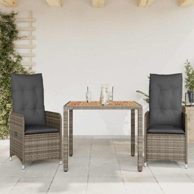 vidaXL Set bistro de grădină cu perne, 3 piese, gri, poliratan 3277019 foto