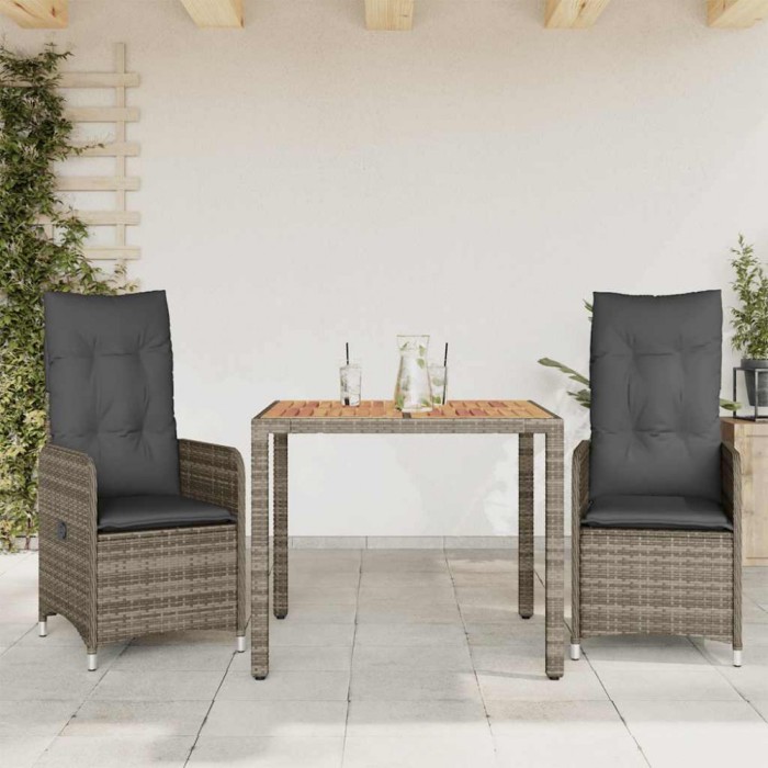 vidaXL Set bistro de grădină cu perne, 3 piese, gri, poliratan 3277019