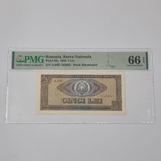 BANCNOTA UNC 5 LEI 1966 GRADATA PMG 66 EPQ