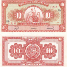 PERU 10 soles de oro 1968 UNC!!!