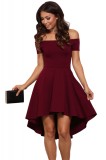 B516-81 Rochie skater asimetrica, de cocktail, cu decolteu bardot