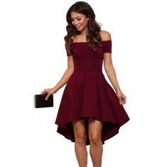 B516-81 Rochie skater asimetrica, de cocktail, cu decolteu bardot