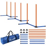 PawHut Set Agility pentru c&acirc;ini, 3 piese echipament Agility cu st&acirc;lpi de slalom, geantă de transport, set de antrenament pentru toate mărimile de c&acirc;in