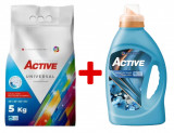 Detergent Universal de rufe pudra Active, sac 5kg, 68 spalari + Balsam de rufe Active Magic Blue, 1.5 litri, 60 spalari