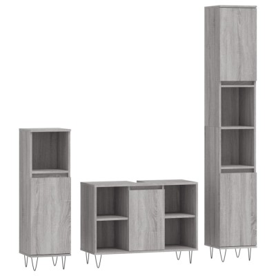 Set mobilier de baie, 3 piese, gri sonoma, lemn prelucrat foto