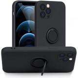 Husa protectie flippy compatibila cu apple iphone 12 pro liquid silicone ring cu suport rotativ negru