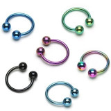 Potcoavă cu bile din titan anodizat - Diametru piercing: 1,6 mm, Culoare zirconiu piercing: Albastru - B