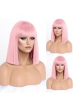 Perucă SIMKAYLEE roz, dreaptă, p&acirc;nă la umeri, cu șuvițe, bob scurt pentru cosplay, anime, petreceri și uz zilnic (12 inch)