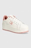 Tommy Jeans sneakers din piele TJW FLATFORM ESS culoarea roz, EN0EN02518