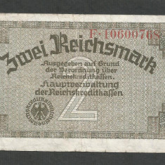 GERMANIA NAZISTA 2 MARCI REICHSMARK 1940 [11] P- 137b , 8 cifre , Litera F
