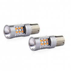 Set becuri auto cu LED CANBUS compatibil P21W BA15S 24 SMD 6.2W Orange 12/24V,