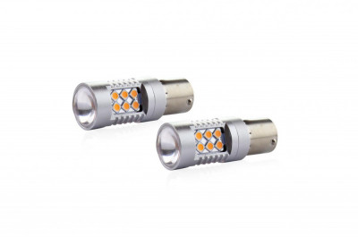 Set becuri auto cu LED CANBUS compatibil P21W BA15S 24 SMD 6.2W Orange 12/24V, foto