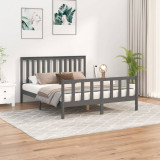 VidaXL Cadru de pat cu tăblie King Size 5FT, gri, 150x200 cm, lemn pin