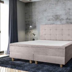 Pat matrimonial, Stockholm, Dots E, 160x200 cm, saltea tip Pocket, topper memory, Taupe