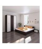 Dormitor Hera, 4 Piese, Pat , 2Noptiere, Dulap, Culoare Wenge/Alb 160x200cm