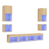 Unitati de perete TV cu LED-uri, 8 piese, stejar sonoma, lemn