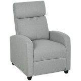 HOMCOM Fotoliu relaxant, reglabil 135&deg;, suport extensibil pentru picioare, căptușeli, poliester de in, Gri deschis | Aosom Romania