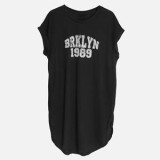 Rochie de Plajă Oversized Negru cu Imprimeu Alb, CMCLASS